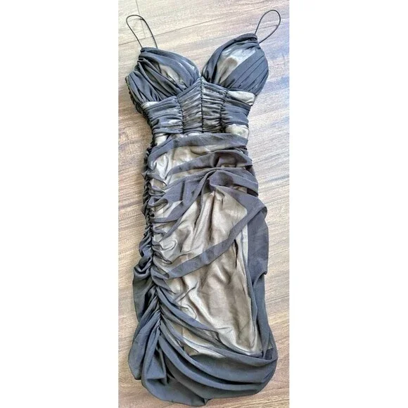 B Darlin Women's Juniors Sleeveless Ruched Bodycon Dress Black Nude size 3/4 - Picture 3 of 8